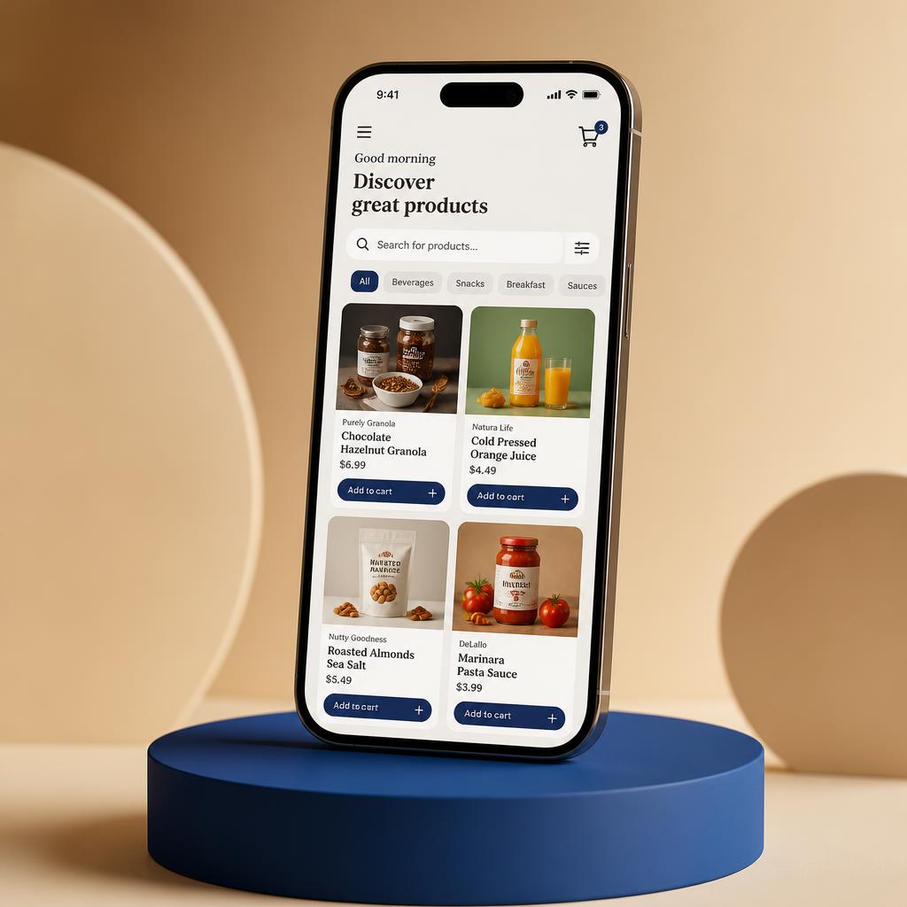 Catálogo digital de produtos aberto no celular