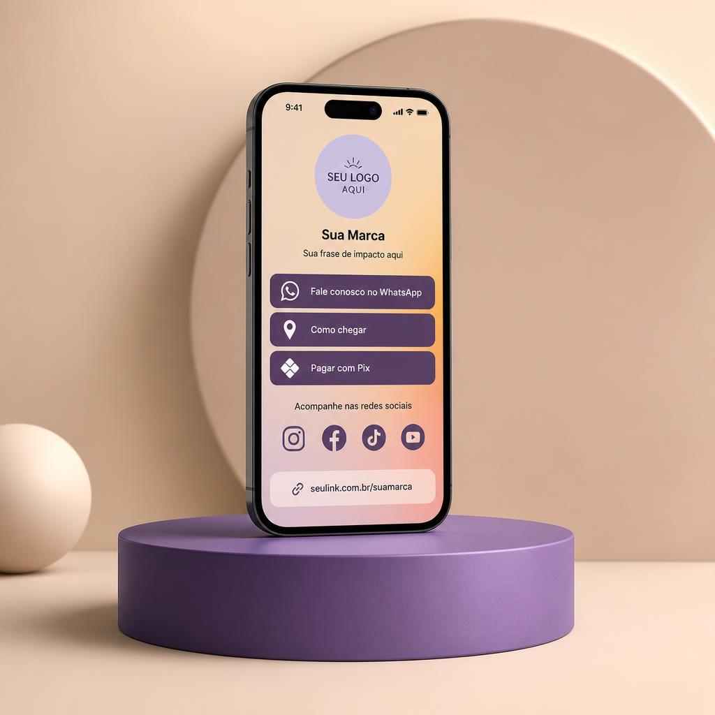 Vitrine digital da empresa reunindo contatos, localização e redes sociais